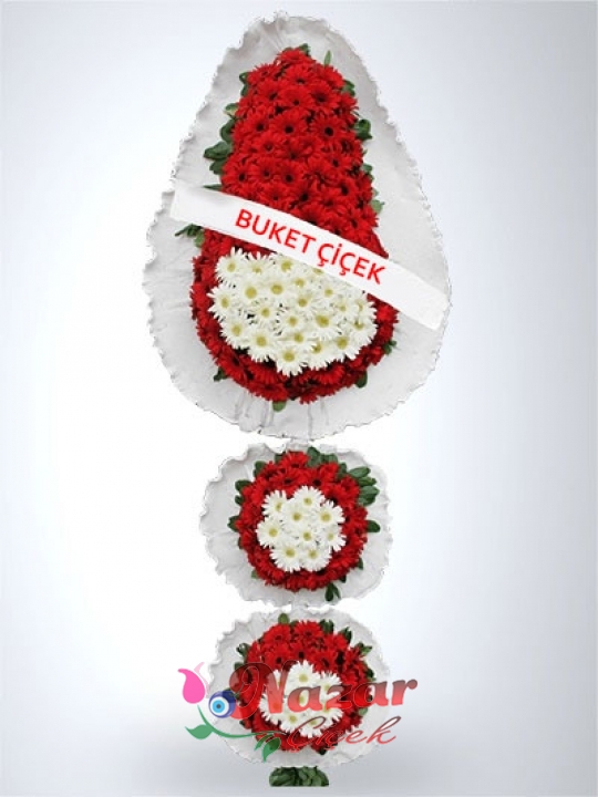 3 katlı Kırmızı Beyaz Çelenk